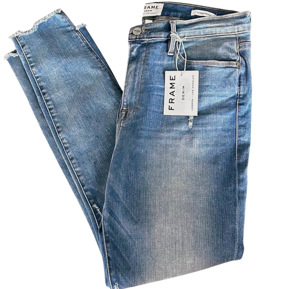 NWT FRAME Le High Skinny Jeans Brummel Wash High Rise Raw Step Hem Size 31 - Picture 2 of 13
